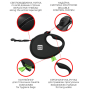 Кипити WAUDOG R-leash Повідець-рулетка для собак з контейнером для пакетів, світловідбивальна стрічка, чорний