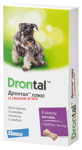 Drontal Plus со вкусом мяса Таблетки в форме косточки для лечения и профилактики гельминтозов у собак