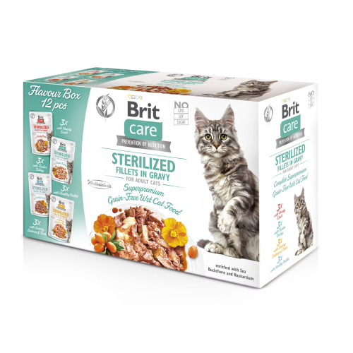 Flavour box Sterilized Вологий корм для стерилізованих котів філе в соусі, набір паучів