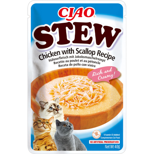 CIAO Stew Влажный корм для кошек, с тушеной курицей и гребешком