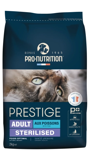 PRESTIGE CAT ADULT STERILIZED FISH Повнораціонний сухий корм для дорослих стерилізованих кішок, кастрованих котів з рибою, підходить при надмірній вазі