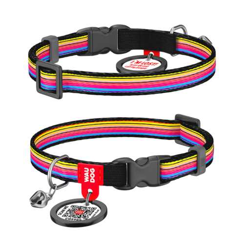 WAUDOG Nylon «Линии 1» Ошейник для кошек, нейлоновый с QR паспортом, пластиковый фастекс