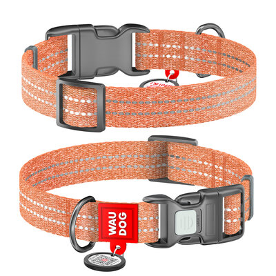 WAUDOG Re-cotton Ошейник с QR паспортом, восстановленный хлопок, пластиковая пряжка, оранжевый