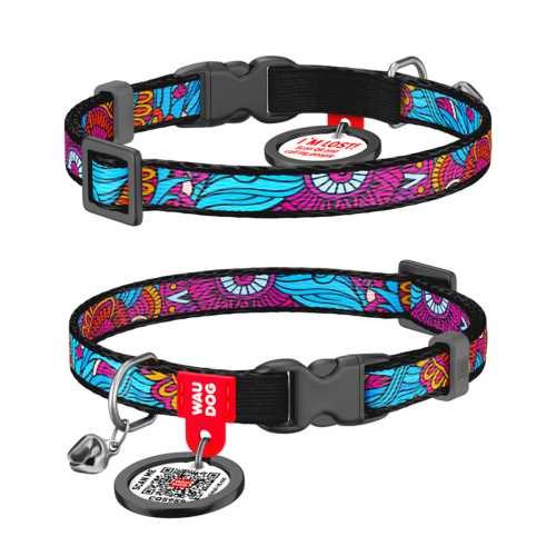 WAUDOG Nylon «Лето» Ошейник для кошек, нейлоновый с QR паспортом, пластиковый фастекс