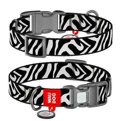 WAUDOG Nylon Ошейник "Зебра" для собак с QR адресником