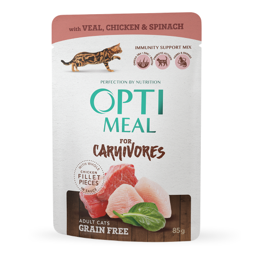 Adult Cats Grain Free Veal, Chicken & Spinach - беззерновий вологий корм з телятини, курячим філе та шпинатом у соусі для дорослих котів