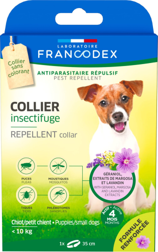 Laboratoire Repellent Collar Ошейник с репеллентным действием от блох и клещей для щенков и собак малых пород с гераниолом, 35 см