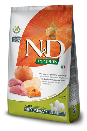 N&D Pumpkin GF Dog Boar&Apple Adult Medium&Maxi Беззерновий сухий корм з кабаном, гарбузом та яблуком для дорослих собак середніх і великих порід