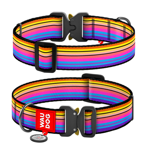 WAUDOG Nylon «Линии 1» XXL, Ошейник для собак нейлоновый с QR паспортом, металлическая пряжка-фастекс