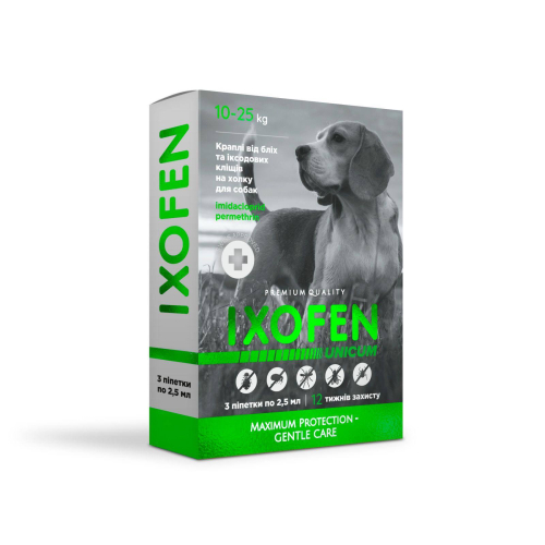 IXOFEN Капли от блох, иксодовых клещей и комаров на холке для собак 10-25 кг