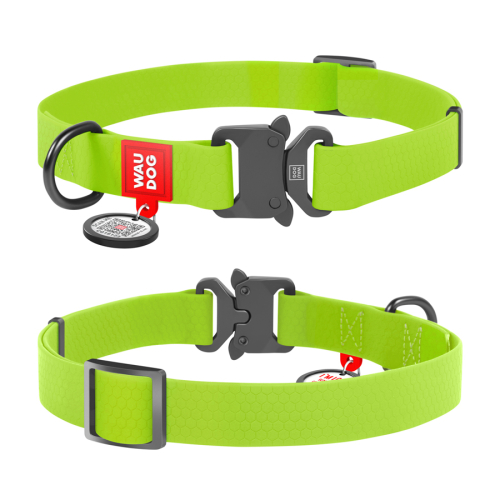 WAUDOG Waterproof Ошейник для собак водостойкий с QR-паспортом, металлическая пряжка-фастекс, салатовый