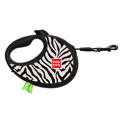 WAUDOG R-leash "Зебра" Поводок-рулетка для собак с контейнером для пакетов, светоотражающая лента