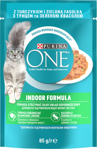 Indoor Влажный корм для взрослых кошек, постоянно находящихся в помещении кусочки в соусе с тунцем и зеленой фасолью