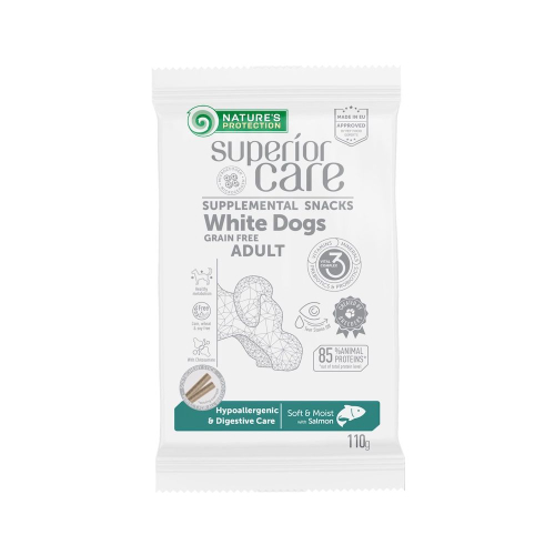 Superior Care White Dogs Hypoallergenic & Digestive Care Беззерновые лакомства с лососем для взрослых собак всех пород с белой окраской шерсти