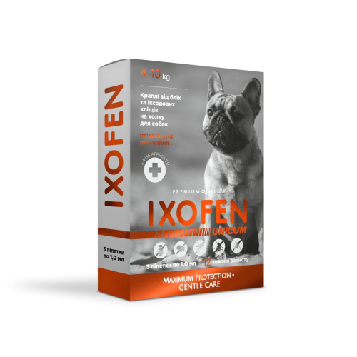 IXOFEN Капли от блох, иксодовых клещей и комаров на холке для собак 4-10 кг