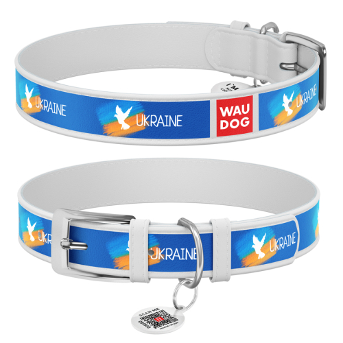 WAUDOG Design "Флаг" Ошейник для собак, кожаный, белый