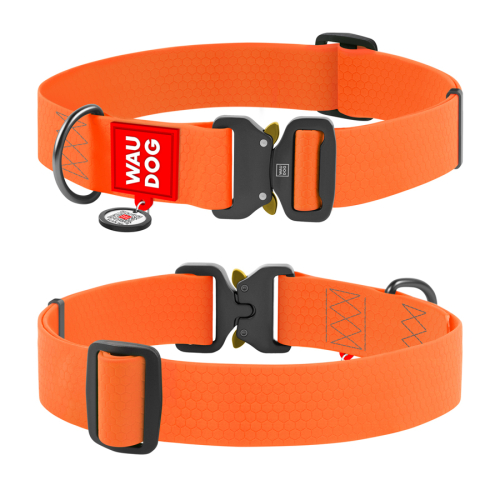 WAUDOG Waterproof Ошейник для собак водостойкий с QR-паспортом, металлическая пряжка-фастекс, XXL, оранжевый