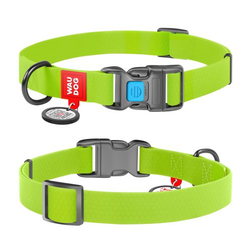 WAUDOG Waterproof Ошейник для собак водостойкий с QR-паспортом, пластиковая пряжка-фастекс, салатовый