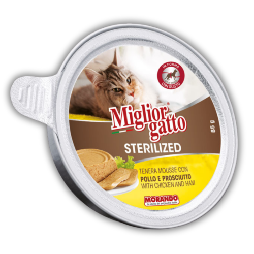 Migliorgatto Sterilized Беззерновые консервы для стерилизованных кошек мусс с курицей и прошутто