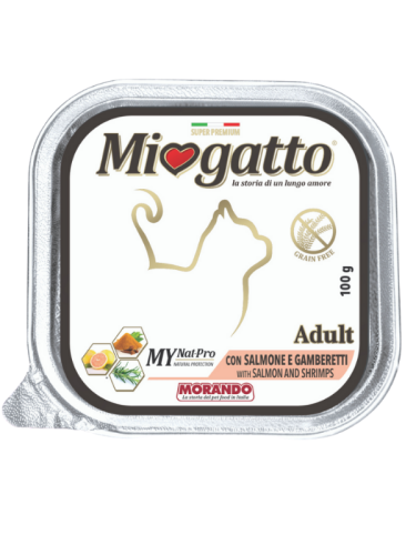 Miogatto Беззерновые консервы для кошек, с лососем и креветками