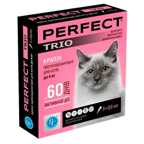 TRIO - Противоразитарные капли на холке против блох, клещей и гельминтов для кошек