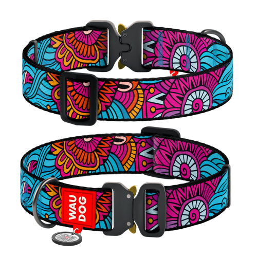 WAUDOG Nylon «Лето» XXL, Ошейник для собак нейлоновый с QR паспортом, металлическая пряжка-фастекс