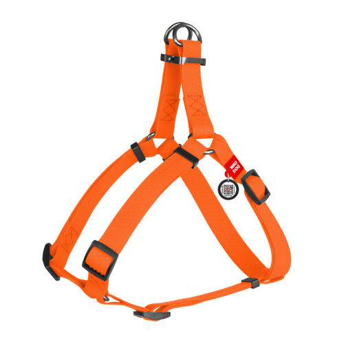 WAUDOG Waterproof ВодостойкаяШлея для собак c QR-паспортом, металлическая пряжка-фастекс, оранжевая