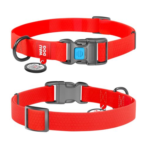 WAUDOG Waterproof Ошейник для собак водостойкий с QR-паспортом, пластиковая пряжка-фастекс, красный