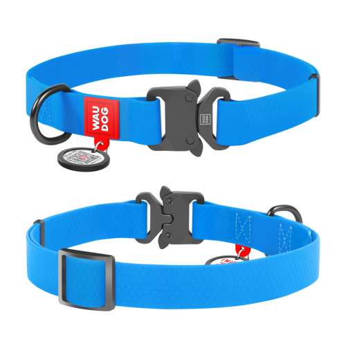 WAUDOG Waterproof Ошейник для собак водостойкий с QR-паспортом, металлическая пряжка-фастекс, голубой