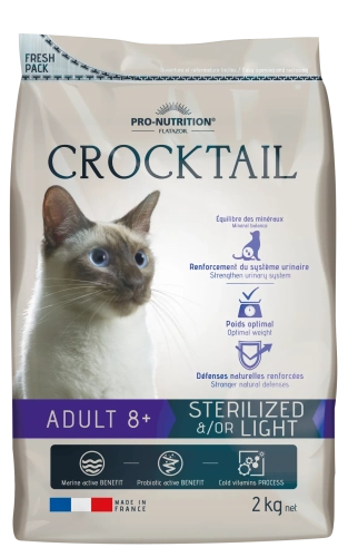 CROCKTAIL ADULT 8+ STERILIZED &/OR LIGHT Сухий корм для дорослих стерилізованих котів віком старше 8 років, підходить для котів зі схильністю до надмірної ваги