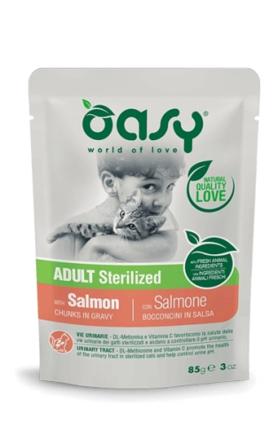 CAT Adult Sterilized Мягкие кусочки из лосося в соусе для кастрированных кошек или стерилизованных взрослых кошек