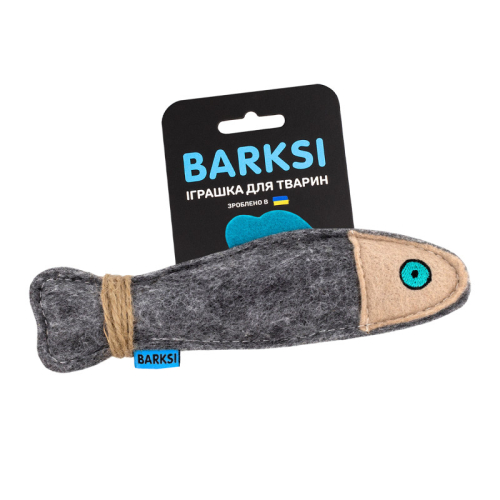 Игрушка для кошек, серая рыбка с веревкой