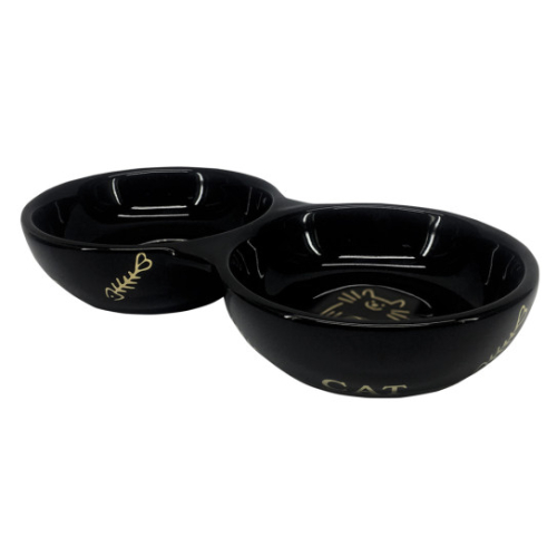 Golden Cat Двойная керамическая миска для кошек «Золотой кот»