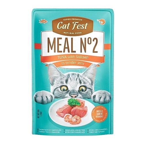 Cat Влажный корм для кошек меню №2 тунец и креветка в желе