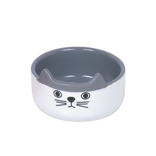 Cat Face Керамическая миска для кошек «Котик с ушками», бело-серая