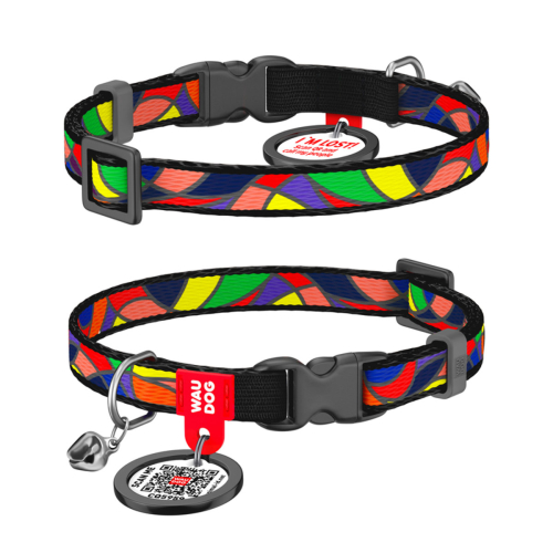 WAUDOG Nylon «Витраж» Ошейник для кошек, нейлоновый с QR паспортом, пластиковый фастекс