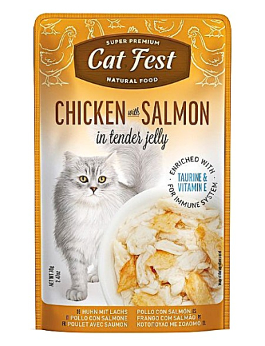 Cat Влажный корм для кошек куриное филе и лосось в желе