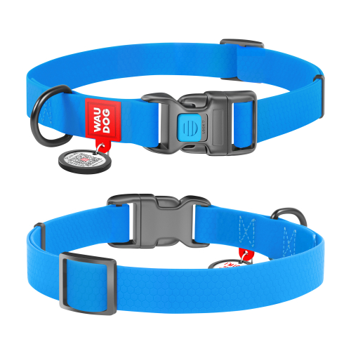WAUDOG Waterproof Ошейник для собак водостойкий с QR-паспортом, пластиковая пряжка-фастекс, голубой