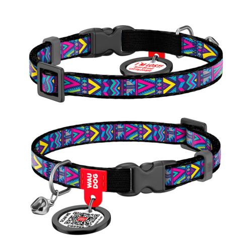 WAUDOG Nylon «Инди» Ошейник для кошек, нейлоновый с QR паспортом, пластиковый фастекс
