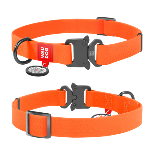 WAUDOG Waterproof Ошейник для собак водостойкий с QR-паспортом, металлическая пряжка-фастекс, оранжевый