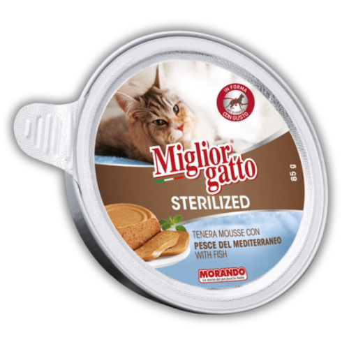 Migliorgatto Sterilized Беззерновые консервы для стерилизованных кошек мусс со средиземноморской рыбой