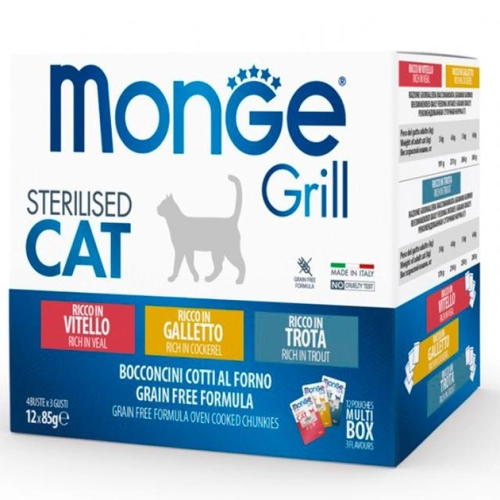 Cat GRILL MIX Sterilised -набор влажного корма для стерилизованных кошек, петушок/форель/телятина