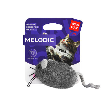 WAUCAT Fun Melodic Іграшка для котів, Мишка сіра зі звуковим чипом, штучне хутро