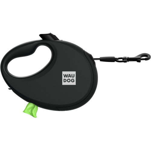 WAUDOG R-leash Поводок-рулетка для собак с контейнером для пакетов, светоотражающая лента, черный