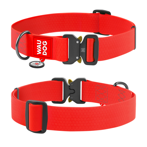 WAUDOG Waterproof Ошейник для собак водостойкий с QR-паспортом, металлическая пряжка-фастекс, XXL, красный