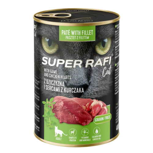 Super Rafi Cat Вологий корм із дичиною та курячими серцями для котів