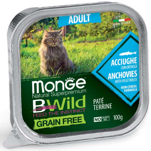 Cat Wet BWild Grain Free Anchovies - консервований беззерновий корм із анчоусів для дорослих котів (паштет)