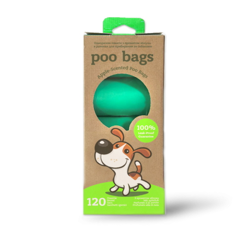 Poo Bags Пакеты для уборки животных с ароматом яблока в рулонах