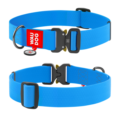 WAUDOG Waterproof Ошейник для собак водостойкий с QR-паспортом, металлическая пряжка-фастекс, XXL, голубой