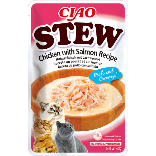 CIAO Stew Влажный корм для кошек, с тушеной курицей и лососем